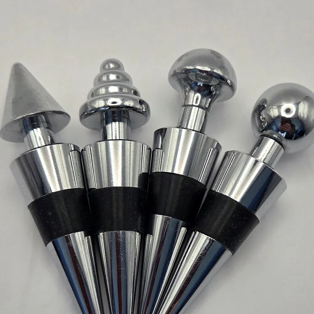 Chrome Bottle Stopper Set - 4pcs Reusable for Wine, Whiskey, Scotch Barware